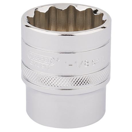 A Draper Hi-Torq® 12 Point Socket, 1/2" Sq. Dr., 1.1/8" - H-AF/B, featuring a chrome-plated finish for extra grip and precision craftsmanship from high-quality chrome vanadium steel.