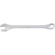 The Draper Heavy Duty Long Pattern Metric Combination Spanner, 50mm - 8220 MM, is a robust tool featuring an open end on the left and a box end on the right. Crafted from chrome vanadium steel and meeting DIN3113 specifications, it is perfect for tightening or loosening nuts and bolts.