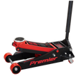 A Sealey hydraulic floor jack, known as the Trolley Jack 4 Tonne Rocket Lift Red - 4040AR, featuring a versatile lifting range and a heavy base design.
