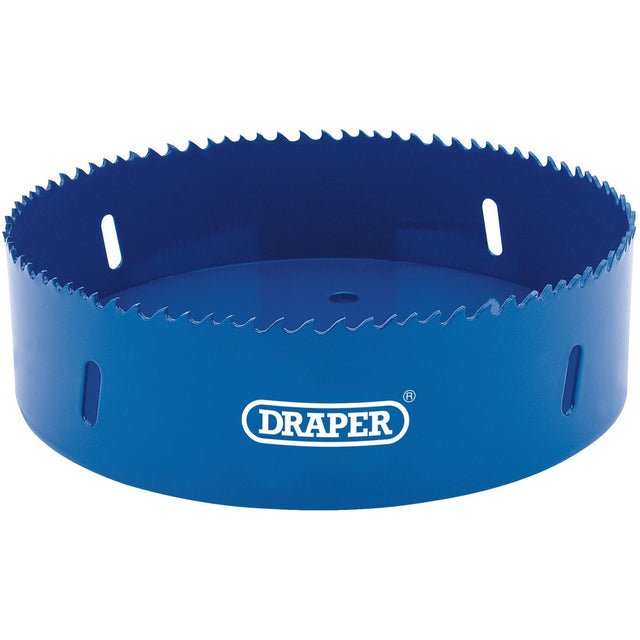 A Draper HSS bi-metal holesaw blade, 152mm - HSP, featuring serrated edges for high-speed cutting through materials.