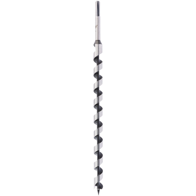 A Draper Extra Long Pattern Auger Bit, 19 X 400mm - AB4XL in silver and black, featuring a pointed tip and combination type shank.