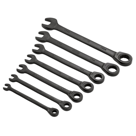 Draper Hi-Torq&#174; Metric Ratcheting Combination Spanner Set, Black (7 Piece) - 8230MM/7/BK - Farming Parts