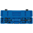 A Draper Slide Hammer Kit (10 Piece) - SH/KIT, featuring a blue plastic storage case with a set of automotive tools, including a slide hammer with a threaded end, various attachments, and a wrench.