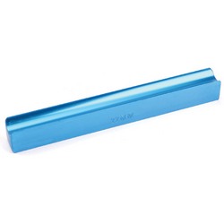 A Draper Tube Bender Guide, 22mm - YTB22/22AG, features a blue aluminum extrusion bar with a rounded surface and a grooved edge.