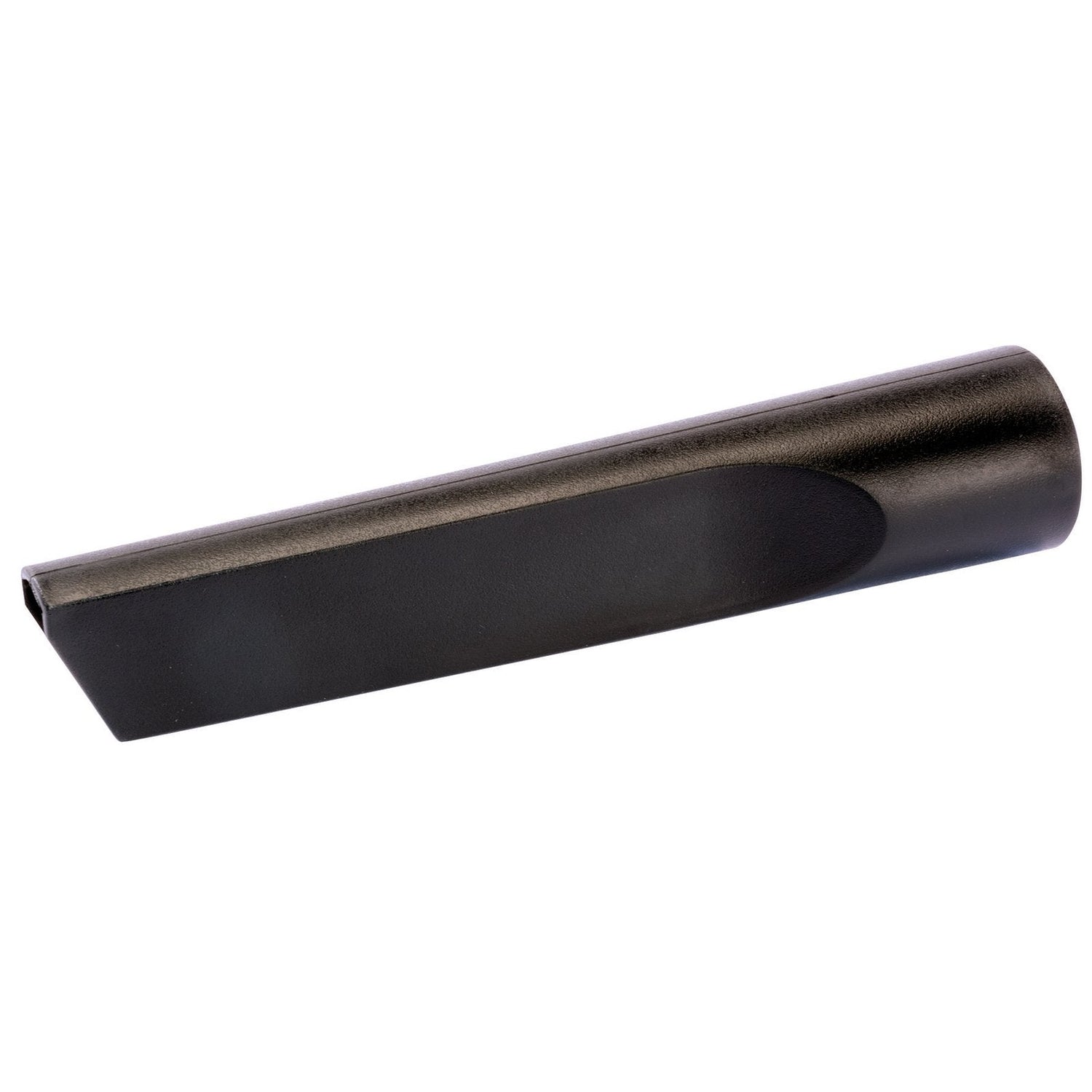 Introducing the Draper Crevice Nozzle For 53006 - AVC126, a black plastic vacuum attachment with a narrow, angled nozzle specifically designed for cleaning tight spaces.
