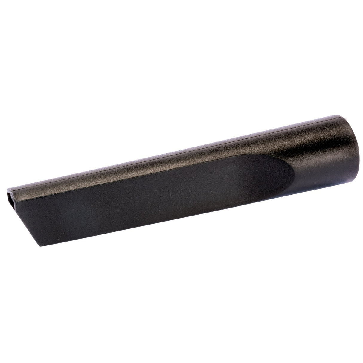 Introducing the Draper Crevice Nozzle For 53006 - AVC126, a black plastic vacuum attachment with a narrow, angled nozzle specifically designed for cleaning tight spaces.