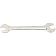 The Draper Open End Spanner, 21 x 23mm - 5055MM, is a tempered chrome-plated wrench with a central grip and distinct size markings on each end.