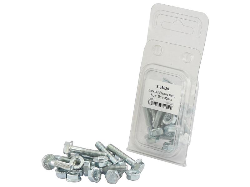 Sparex Agripak M6x30mm Serrated Flange Bolt Set 20pcs High-Grip Steel | S.56829