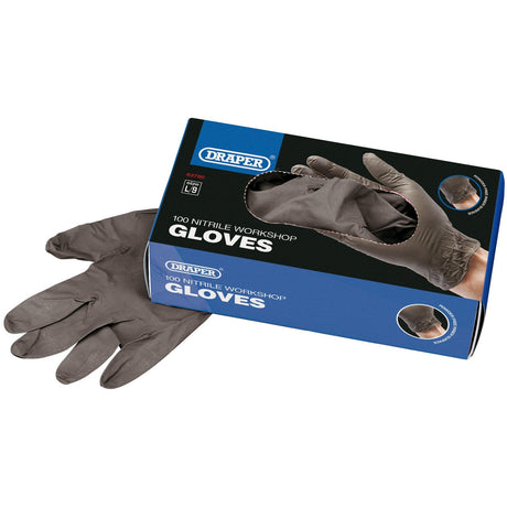 Draper Workshop Nitrile Gloves (Box Of 100) - NGBLK-100L - Farming Parts