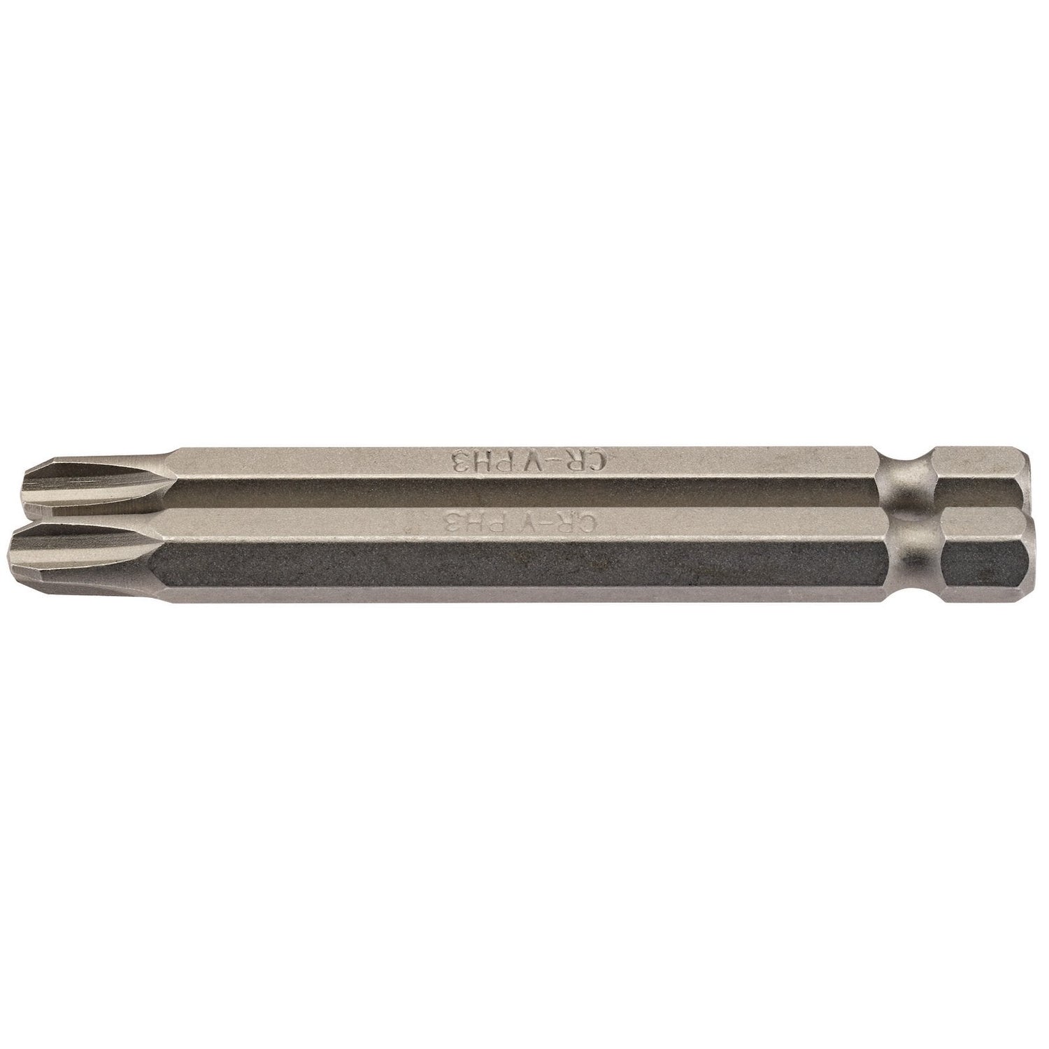The Draper Cross Slot Insert Bit, 1/4" Hex, 75mm Long, No.3 (Pack of 2) - 75CS/2/B, is designed with a star-shaped tip for use with compatible screws. Manufactured by Draper from Chrome vanadium steel, it includes a hexagonal shank for secure attachment to driver tools and features a shot blasted finish for enhanced durability.