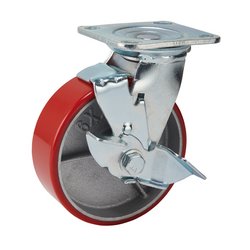 Draper Swivel Plate Fixing Heavy Duty Polyurethane Wheel With Brake, 160mm Diameter, S.W.L. 400Kg - 606160PB - Farming Parts
