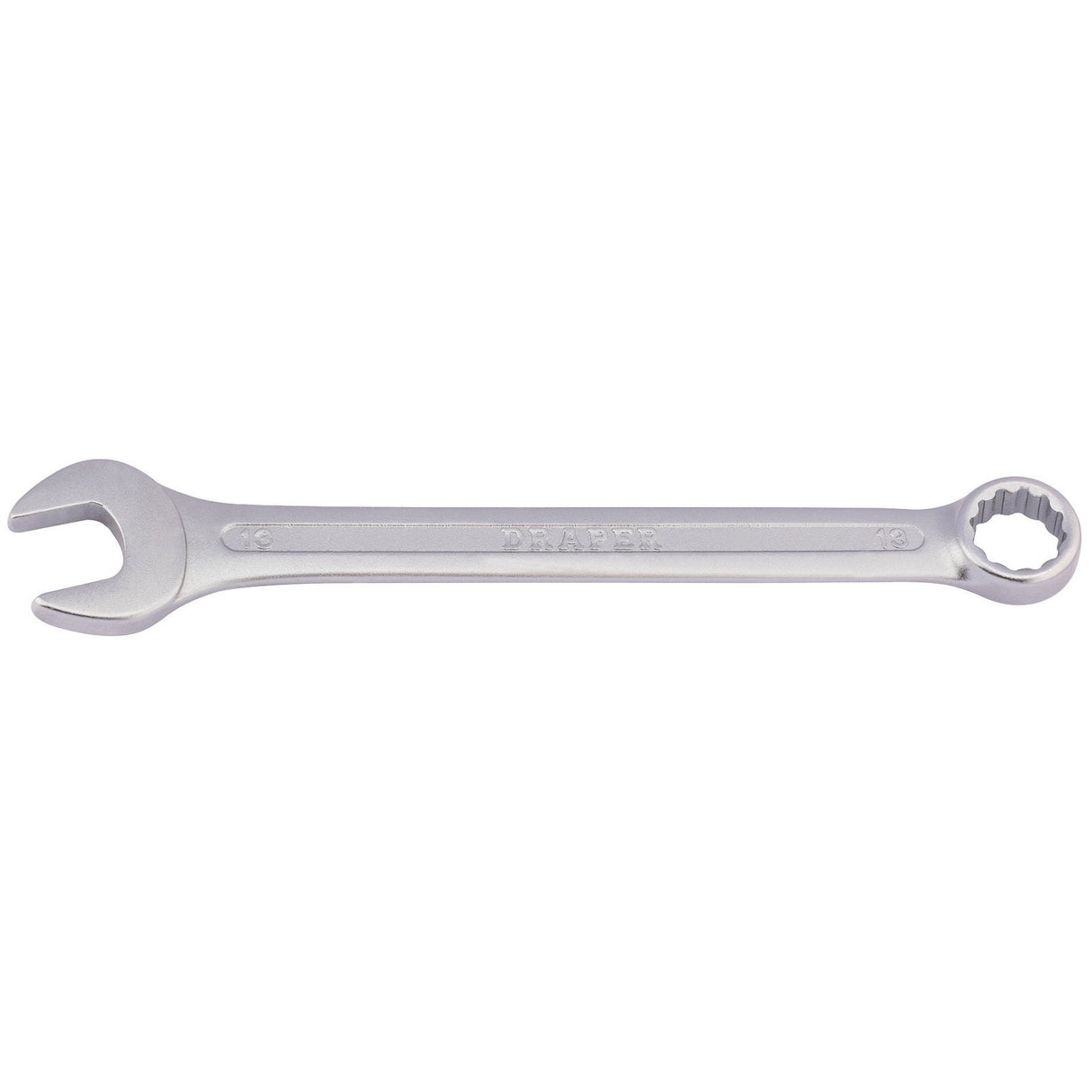 A Draper Redline metric combination spanner, 13mm model RL-8231MM, made from chrome vanadium steel with open-end and ring-end, crafted to meet DIN3113 specifications.