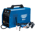 The Draper Expert 3-In-1 Multi-Process Welder Dti, 200A - MW200A comes with attached cables and tools, featuring a handle on top for portability and control knobs on the side. It also incorporates advanced IGBT inverter technology for efficient performance.