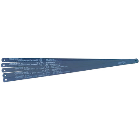 Draper Assorted Flexible Carbon Steel Hacksaw Blades, 300mm (Pack Of 5) - 735 - Farming Parts
