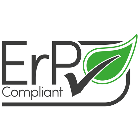 The ErP Compliant logo, featuring a green leaf and a checkmark, symbolizes the energy efficiency of our Sealey Industrial Ceramic Fan Heater 2000W - CH20, which utilizes PTC heat conducting ceramic elements and includes overheating protection.
