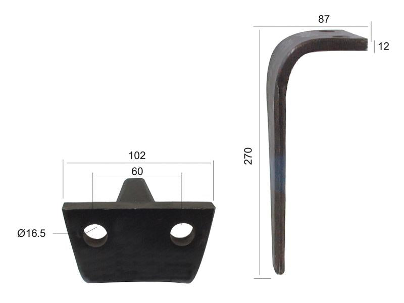Sparex Power Harrow Blade 102x12x270mm Hole centres: 60mm. Hole Ø 16.5mm. Replacement for Feraboli (SKH & MF). To fit as: 7A48010 | S.78680 - Product Image 4