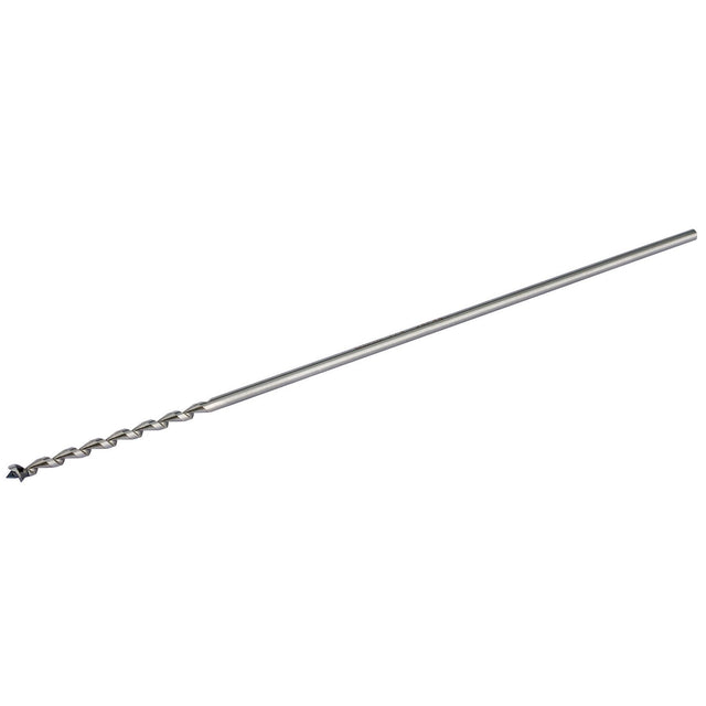 The Draper Mortice Bit for 48014 Mortice Chisel and Bit, 1/4" - 245B by Draper is a long, slender metal drill bit featuring a twisted design and a finely ground pointed tip, meticulously crafted from high carbon steel, ideal for drilling precise holes.