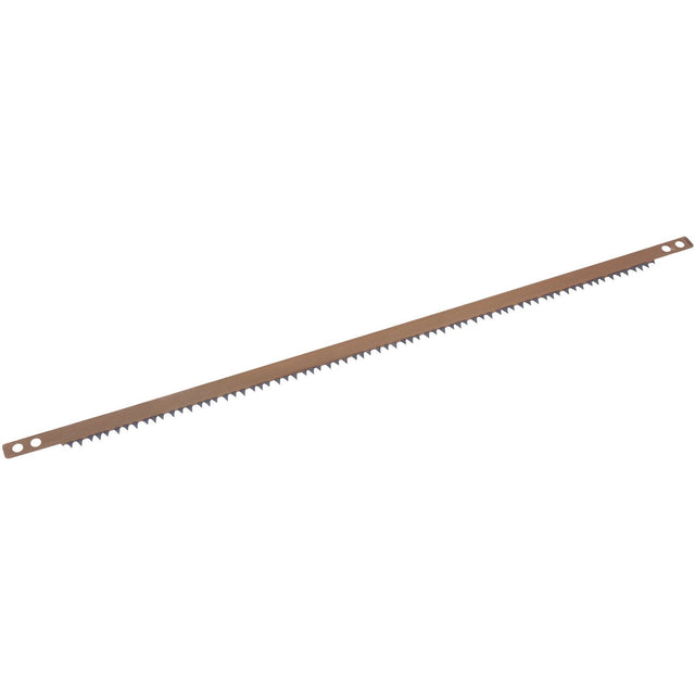 The Draper Spare Blade For 35988 - B139 is a long, straight saw blade with sharp teeth and two holes at either end, typically used for cutting through materials.