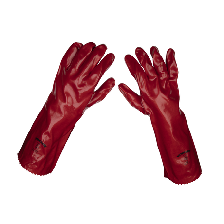 Red PVC Gauntlets 450mm - Pack of 12 Pairs - 9114/12 - Farming Parts
