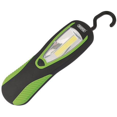Draper Cob Led Work Light With Magnetic Back And Hanging Hook, 3W, 200 Lumens, Green, 3 X Aa Batteries Supplied - WLCOB/G - Farming Parts