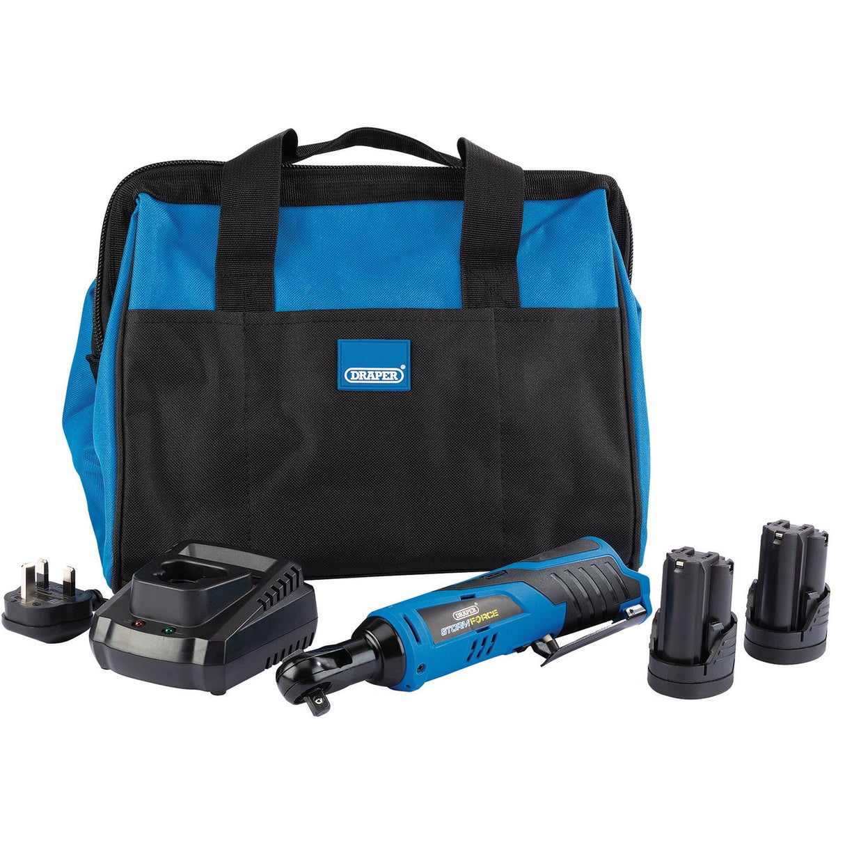 Draper Storm Force® 10.8V Power Interchange Reversible Ratchet Kit, 2 X 1.5Ah Batteries, 1 X Charger, 1 X Bag - PTKRWK10 - Farming Parts