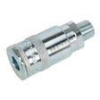 Introducing the "Sealey Coupling Body Male 1/4"BSPT Pack of 5 - ACP16," a set of metallic quick-connect couplings featuring knurled gripping and slim profile bodies for seamless attachment to hoses or pipes.
