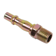 Set against a white background, the Screwed Adaptor Male 1/4"BSPT Pack of 5 - ACX04 by Sealey features a brass-colored threaded hose connector with ribbed ends, ideal for UK style couplings and suited for general workshop use.