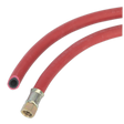 Displaying two Sealey Air Hoses, each 5 meters long and 8mm in diameter; one features a metal 1/4" BSP union fitting and the other has a plain cut end. They are perfect for garage use and fluid transfer applications.