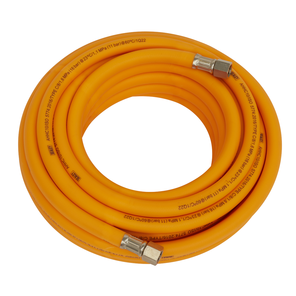 Air Hose 10m x Ø8mm Hybrid High-Visibility with 1/4"BSP Unions - AHHC10 - Farming Parts