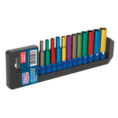 Multi-Coloured Socket Set 12pc 1/4"Sq Drive Deep WallDrive® Metric - AK282D - Farming Parts