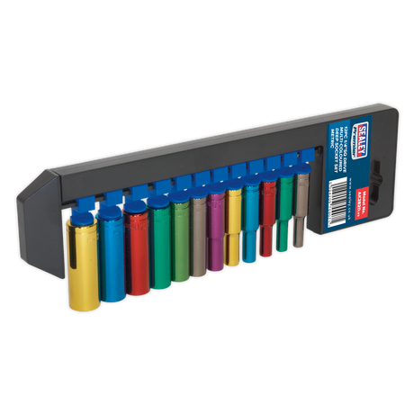 Multi-Coloured Socket Set 12pc 1/4"Sq Drive Deep WallDrive® Metric - AK282D - Farming Parts