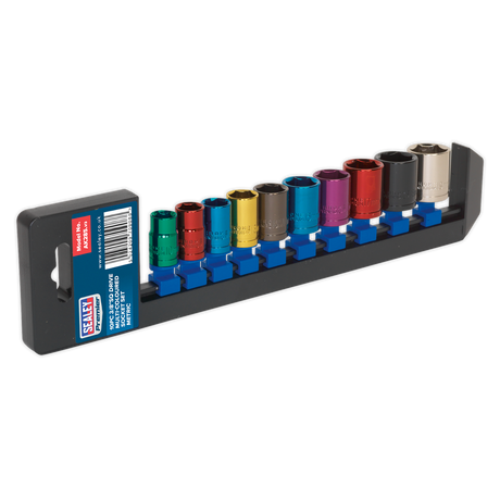 Multi-Coloured Socket Set 10pc 3/8"Sq Drive 6pt WallDrive® Metric - AK285 - Farming Parts