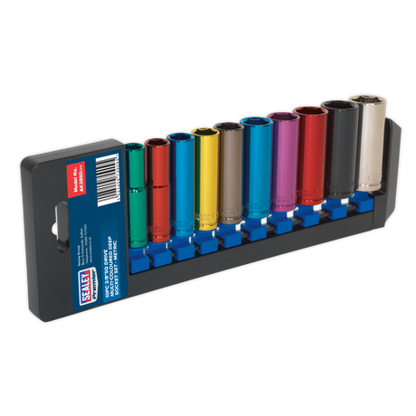 Multi-Coloured Socket Set 10pc 3/8"Sq Drive 6pt Deep WallDrive® Metric - AK285D - Farming Parts