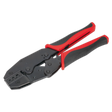 The Sealey Ratchet Crimping Tool Non-Insulated Terminals - AK3852 is a black and red tool with steel construction, featuring a ratcheting mechanism designed for crimping electrical connectors.