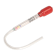 The Sealey Ethylene Glycol Antifreeze Pocket Tester Ball Type - AK4123, featuring a red bulb, a clear tube with colored beads inside, and a curved bottom tube, efficiently assesses the freeze protection level.