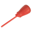 The Sealey Battery Fluid Filler - AK4124, featuring a red rubber bulb and an elongated narrow tip, is expertly designed for suction or irrigation purposes, making it an efficient fluid transfer tool.