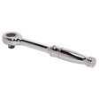 The Sealey Gearless Ratchet 1/4"Sq Drive - Push-Through Reverse - AK561 is a chrome-finished ratchet wrench crafted from robust Chrome Vanadium steel. It features a cylindrical handle and rotating head for effortlessly tightening or loosening nuts and bolts, making it an essential hand tool designed with precision and reliability in mind.