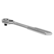 A Sealey Ratchet Wrench Low Profile 1/4"Sq Drive Flip Reverse (AK5782), with a silver finish, long handle, and round head, crafted from durable Chrome Vanadium steel, viewed from a slight angle.