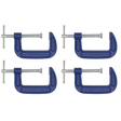 Four Sealey G-Clamp 75mm - Pack of 4 - AK60034 with silver screws are arranged in a rectangular pattern against a white background.