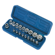 A Sealey TRX-Star* Socket & Bit Set, model AK6191, comes in a blue plastic case and includes 19 pieces on a 3/8" square drive. The set comprises S2 Steel socket and star bits, which are organized in individual slots.