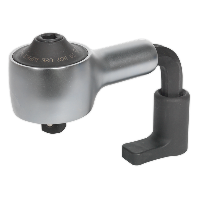 Introducing the Torque Multiplier Set 7pc 1/2"-3/4"Sq Drive - AK6290 by Sealey, a metallic right-angle drill attachment with a black handle and "DO NOT USE IMPACT" written on the top. Perfect for professional use, this tool offers reliable torque multiplication for demanding tasks.