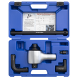 Blue plastic carrying case open to reveal the Sealey Torque Multiplier Set 7pc 1/2"-1"Sq Drive - AK6291, featuring instructions, a long black handle, and several compatible drive tool attachments neatly arranged inside.