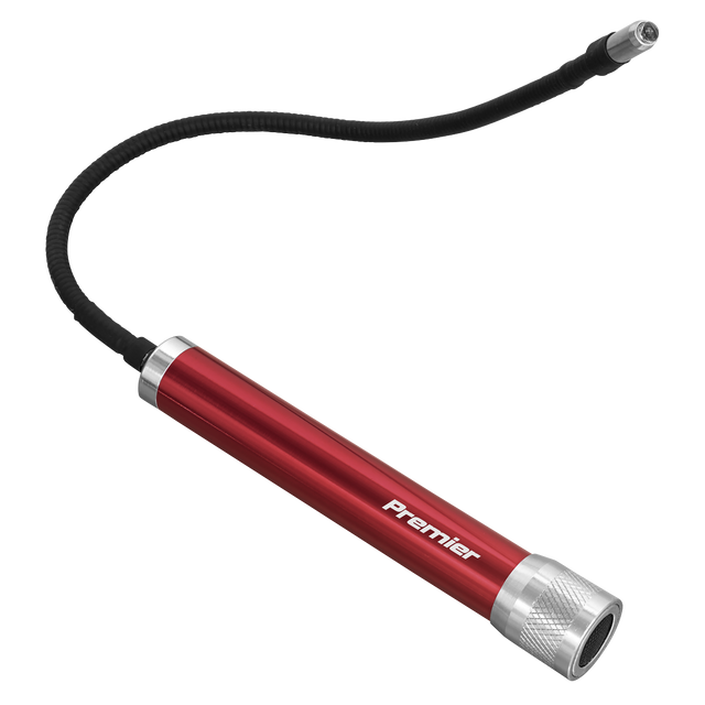 A handheld magnetic pick-up tool with a flexible shaft, featuring a high power LED bulb and a small attachment on the end, branded as "Flexible LED Inspection Torch - AK6505" by Sealey.