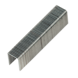 A close-up image of a single metallic staple, commonly used for binding sheets of paper. The staple, reminiscent of the quality found in a Sealey Staples 14mm Pack of 500 (AK7061/4), has a U-shaped form with serrated edges that provide secure fastening.