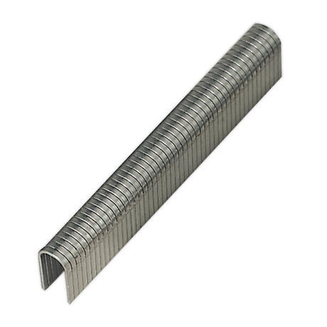 A close-up view of a stack of Hoops 12mm staples, perfectly suited for use in a 500pc box and compatible with Sealey's AK7061/6 packing clips.
