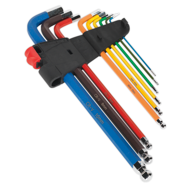 Ball-End Hex Key Set 9pc Colour-Coded Extra-Long Metric - AK7191 - Farming Parts