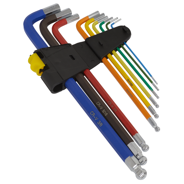 Ball-End Hex Key Set Extra-Long 9pc Colour-Coded Imperial - AK7198 - Farming Parts