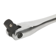 A close-up of the Sealey Breaker Bar 600mm 1/2"Sq Drive - AK7303 reveals its metallic ratchet handle with a black pivoting head, meticulously crafted from durable Chrome Vanadium steel.