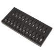 The TRX-Star*/Hex/Spline Socket Bit Set 22pc 3/8"Sq Drive Black Series - AK7985 from Sealey contains 18 labeled hex key socket bits made of durable Chrome Vanadium steel, organized in three rows. Each bit has a specific size marking for easy identification.