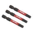 The Sealey Hex 5mm Impact Power Tool Bits 50mm - 3pc, crafted from high-quality S2 steel, feature the word "Premier" written on their red sections.